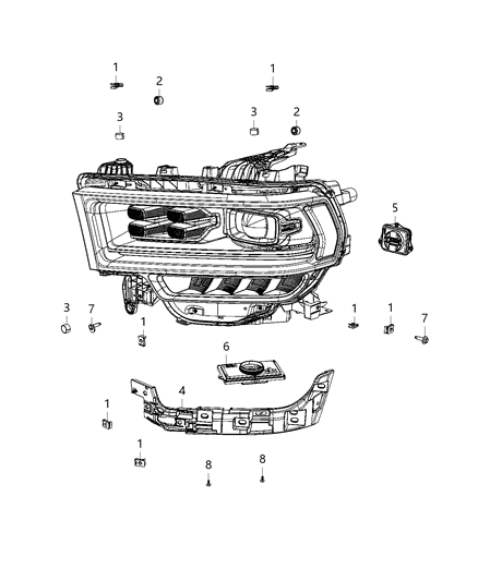 2020 Ram 2500 Parts, Headlamp Service Diagram 1