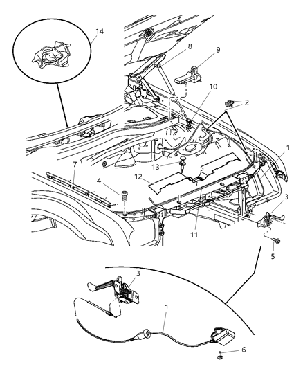 2006 Dodge Charger Hood Release & Latch Diagram