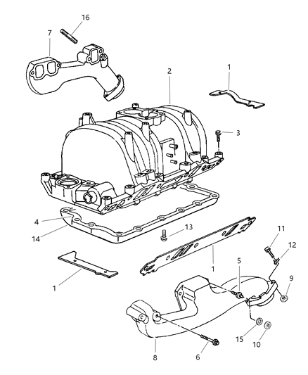 2001 Dodge Dakota Manifolds - Intake & Exhaust Diagram 2