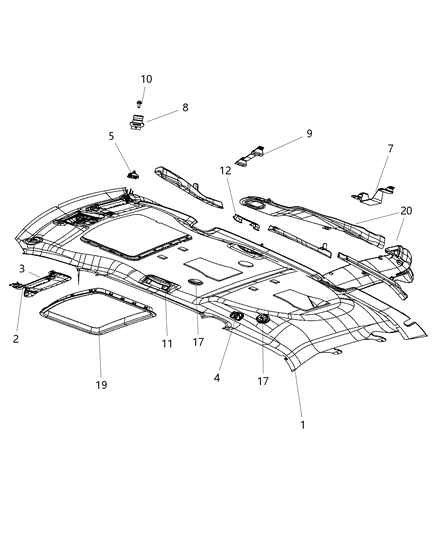 2011 Dodge Grand Caravan Headliners & Visors Diagram