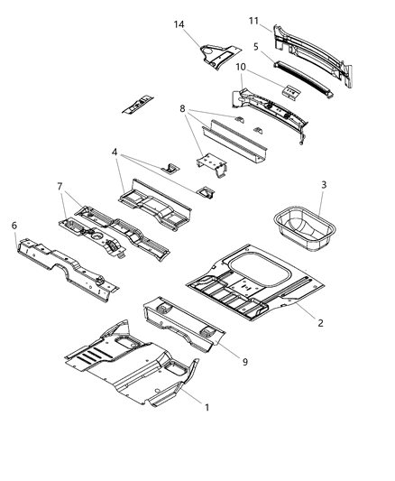 2017 Dodge Journey Center & Rear Floor Pan Diagram