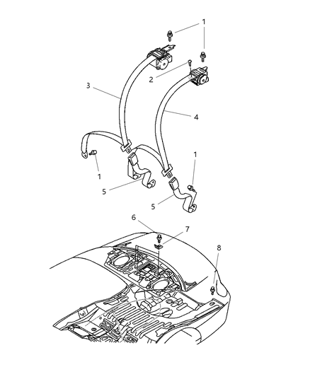 2003 Chrysler Sebring Seat Belts - Rear Diagram