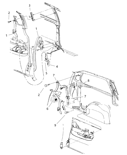 2000 Chrysler Town & Country Seat Belts - Rear Outer Diagram 1