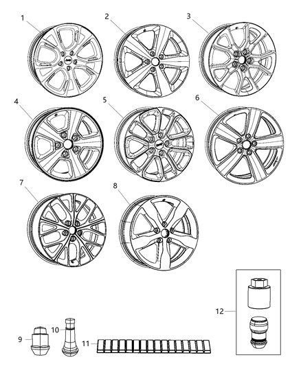 2015 Jeep Grand Cherokee Black High Altitude Aluminum Wheel Diagram for 1JD14DX8AE