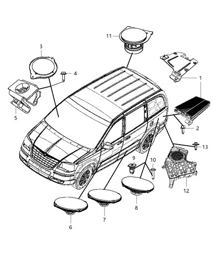 2013 Chrysler Town & Country Speakers and Amplifier Diagram