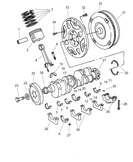 1999 Dodge Ram Van Crankshaft , Piston & Torque Converter Diagram 4