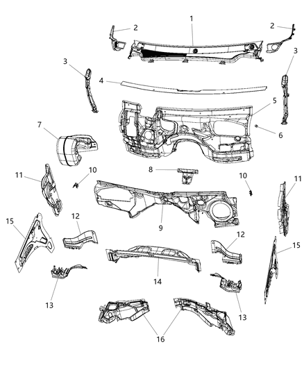 2018 Dodge Durango Cowl And Dash Panel Related Parts Diagram