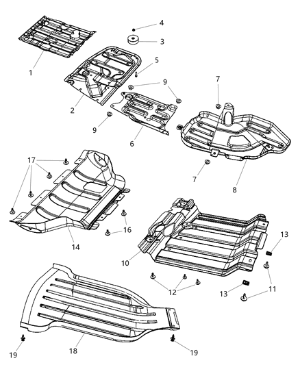 2014 Jeep Grand Cherokee Underbody Shields & Plate Diagram