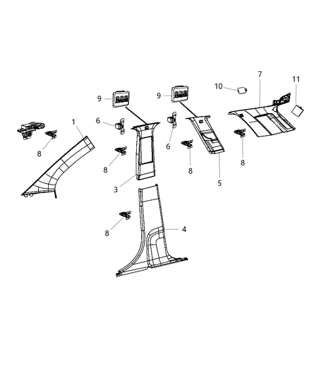 2009 Dodge Journey Panel-B Pillar Lower Trim Diagram for 1BE36XDVAB