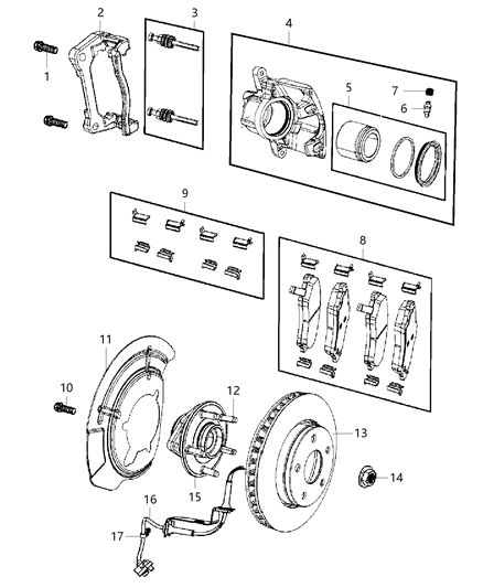 2015 Jeep Wrangler Front Brake Hub And Bearing Diagram for 52060398AE