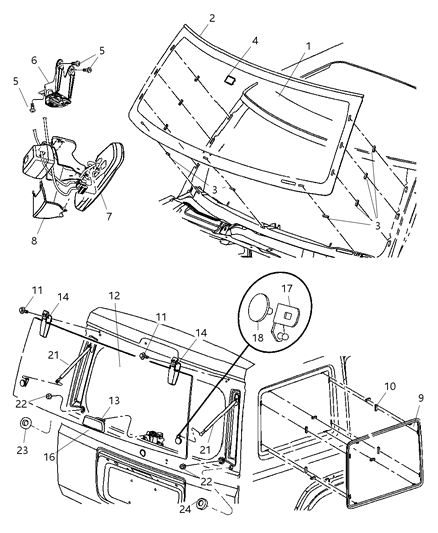 2006 Jeep Commander Glass - Windshield, Backlite, Quarter Window, Rear View Mirror Diagram