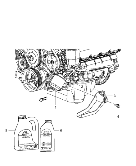 2009 Chrysler Aspen Engine Oil , Engine Oil Filter And Connector And Splash Guard Diagram 1