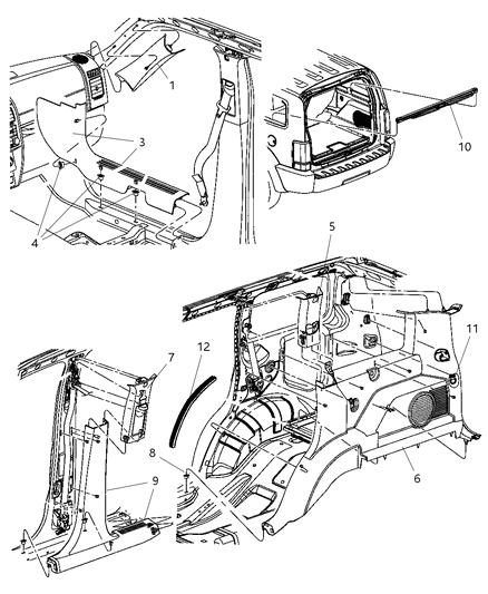 2007 Dodge Nitro Panel-B Pillar Trim Panel Diagram for 5KH88XDVAB