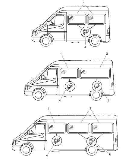 2003 Dodge Sprinter 2500 Side Glass, Fixed Diagram