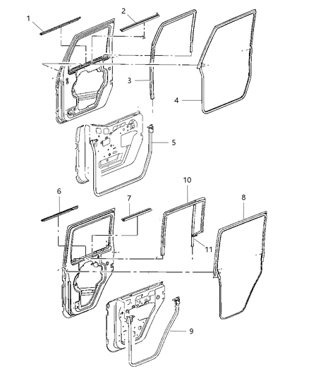 2010 Jeep Wrangler WEATHERSTRIP-Door To Body Diagram for 55395719AK