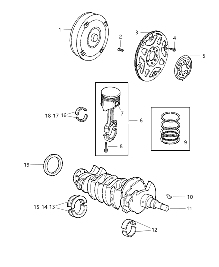 2002 Chrysler Sebring Crankshaft , Piston , Drive Plate & Torque Converter Diagram 2