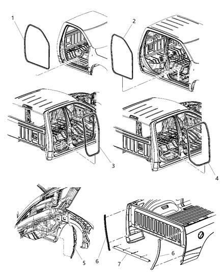 2012 Ram 1500 WEATHERSTRIP-C Pillar Lower Diagram for 55372957AD