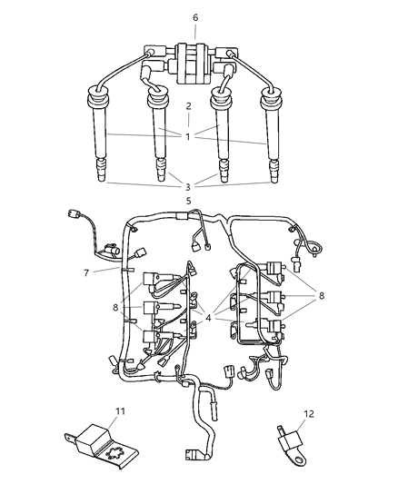 2005 Dodge Stratus Spark Plugs, Cables & Coils Diagram