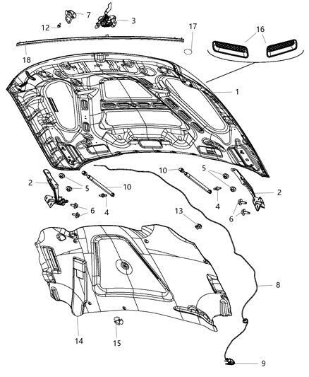 2017 Ram 1500 Hood & Related Parts Diagram