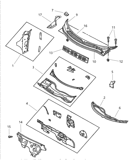 1998 Chrysler Sebring Convertible Cowl & Dash Panel Diagram