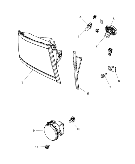 2010 Dodge Dakota Lamps, Front Diagram