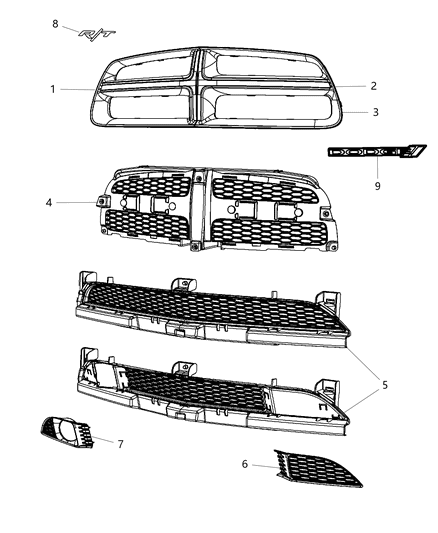 2014 Dodge Charger Grilles & Related Items Diagram 1