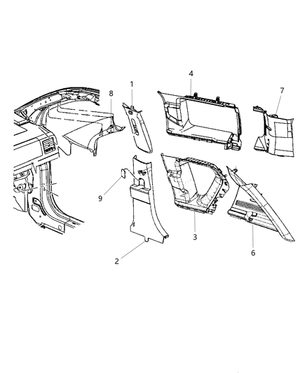 2011 Jeep Patriot Interior Moldings And Pillars Diagram