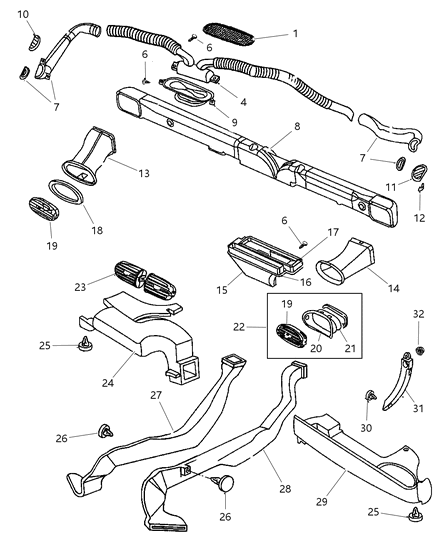 1998 Chrysler Cirrus Air Distribution Ducts, Outlets, Louver Diagram