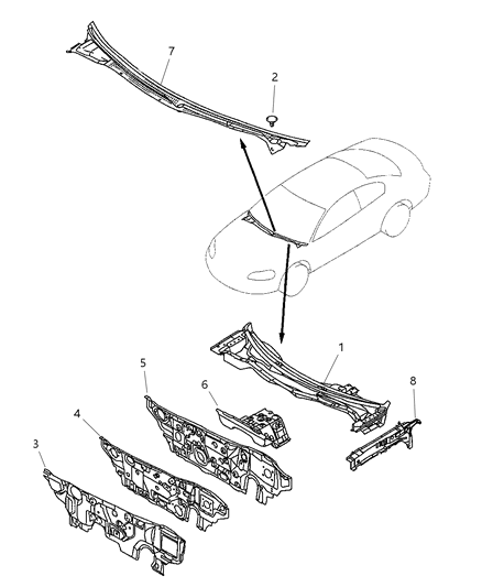 2005 Chrysler Sebring Coupe Cowl & Dash Panel Diagram