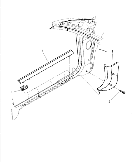 2000 Chrysler Sebring Convertible Cowl Panels & Scuff Plates Diagram 1