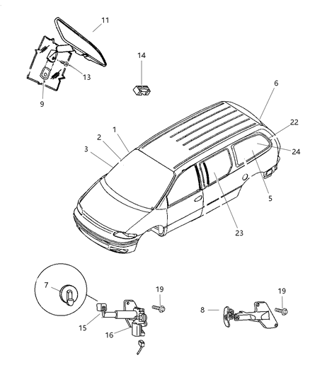 2000 Chrysler Grand Voyager Glass, Windshield & Rear Quarter Diagram