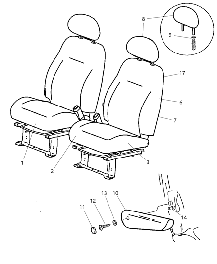 2002 Chrysler PT Cruiser Seat Back-Front Diagram for XW701FLAA