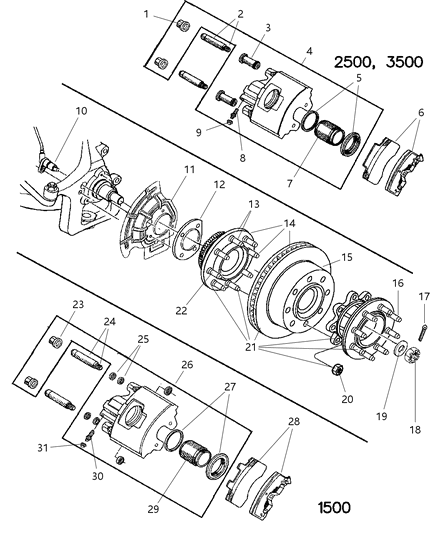 1997 Dodge Ram 2500 Disc Brake Rotor And Hub Assembly Front Diagram for 52007851