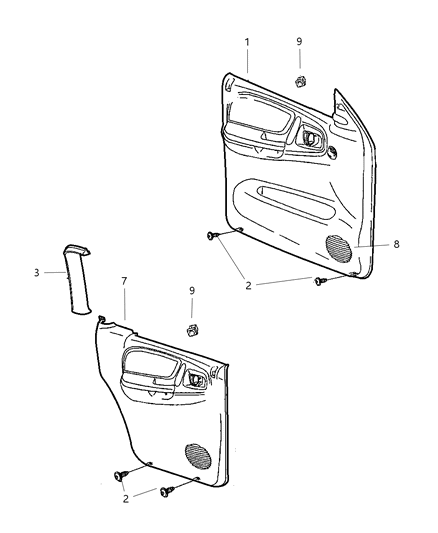 2000 Dodge Durango Panel Front Door Diagram for TG671AZAA