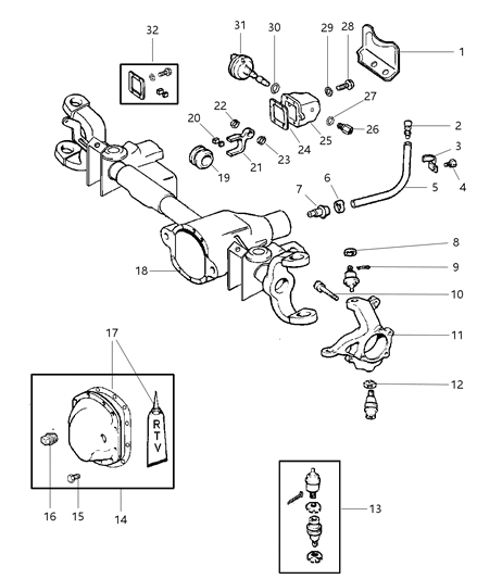 2000 Dodge Ram 2500 Quad & Club Cab Front Axle Housing Diagram