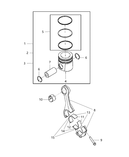 2009 Dodge Ram 3500 Pickup Pistons , Piston Rings , Connecting Rods & Connecting Rod Bearing Diagram 1