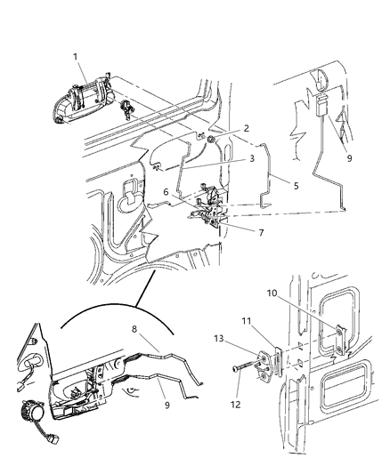 2002 Dodge Dakota Front Door Latch Diagram for 55256834AH