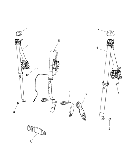 2014 Jeep Wrangler Rear Center Shoulder Seat Belt Diagram for 5KC791X9AE