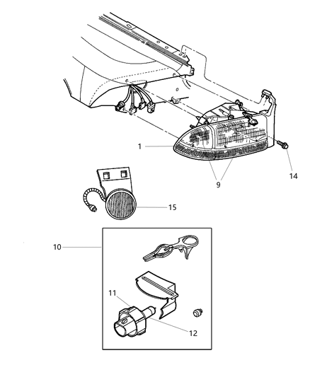 2002 Dodge Dakota Lamp - Front End Diagram