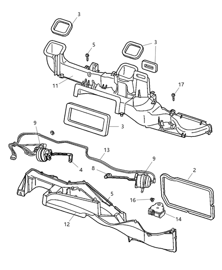 1998 Dodge Ram Wagon Air Ducts & Outlets, Front Diagram
