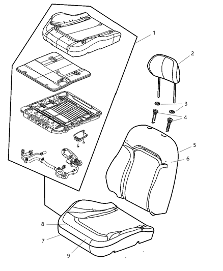 2005 Jeep Liberty Front Seat, Cloth, Low Back Diagram