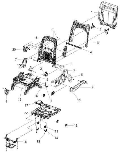 2016 Dodge Durango Adjusters, Recliners & Shields - Driver Seat - Power Diagram