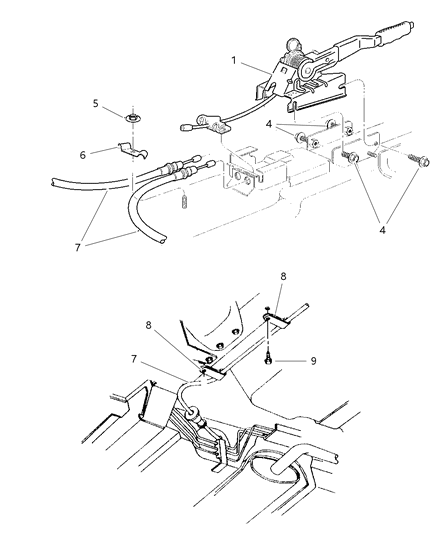 1998 Chrysler Sebring Convertible Lever & Cables, Parking Brake Diagram