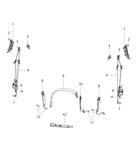 2016 Ram 1500 Seat Belts - Front, Quad Cab Diagram