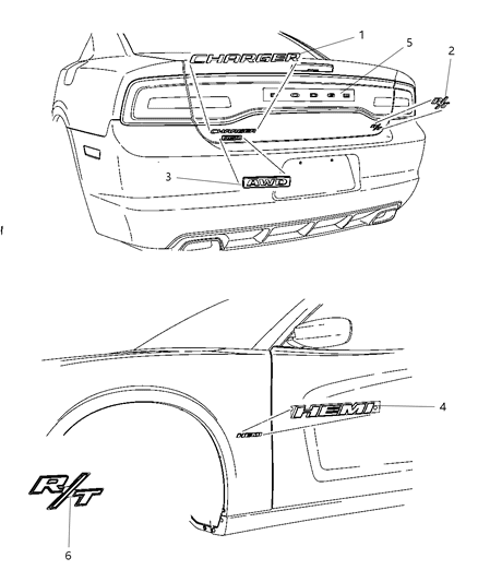 2011 Dodge Charger Nameplates - Emblem & Medallions Diagram