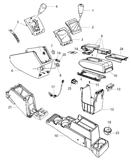 2008 Jeep Compass Floor Console Front Diagram