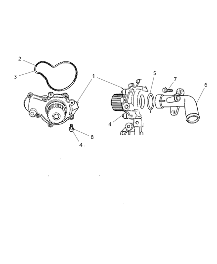 2005 Chrysler Sebring Water Pump & Related Parts Diagram