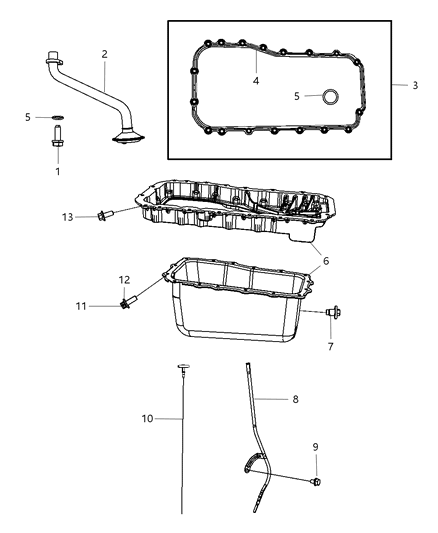 2007 Jeep Wrangler Engine Oil Pan & Oil Level Indicator Diagram 2