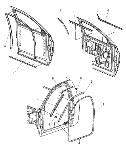 2008 Dodge Ram 1500 Weatherstrips - Front Door Diagram 2