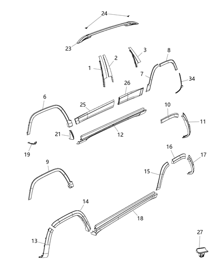 2016 Jeep Cherokee Molding-Rear Door Diagram for 5ZQ35TZZAC